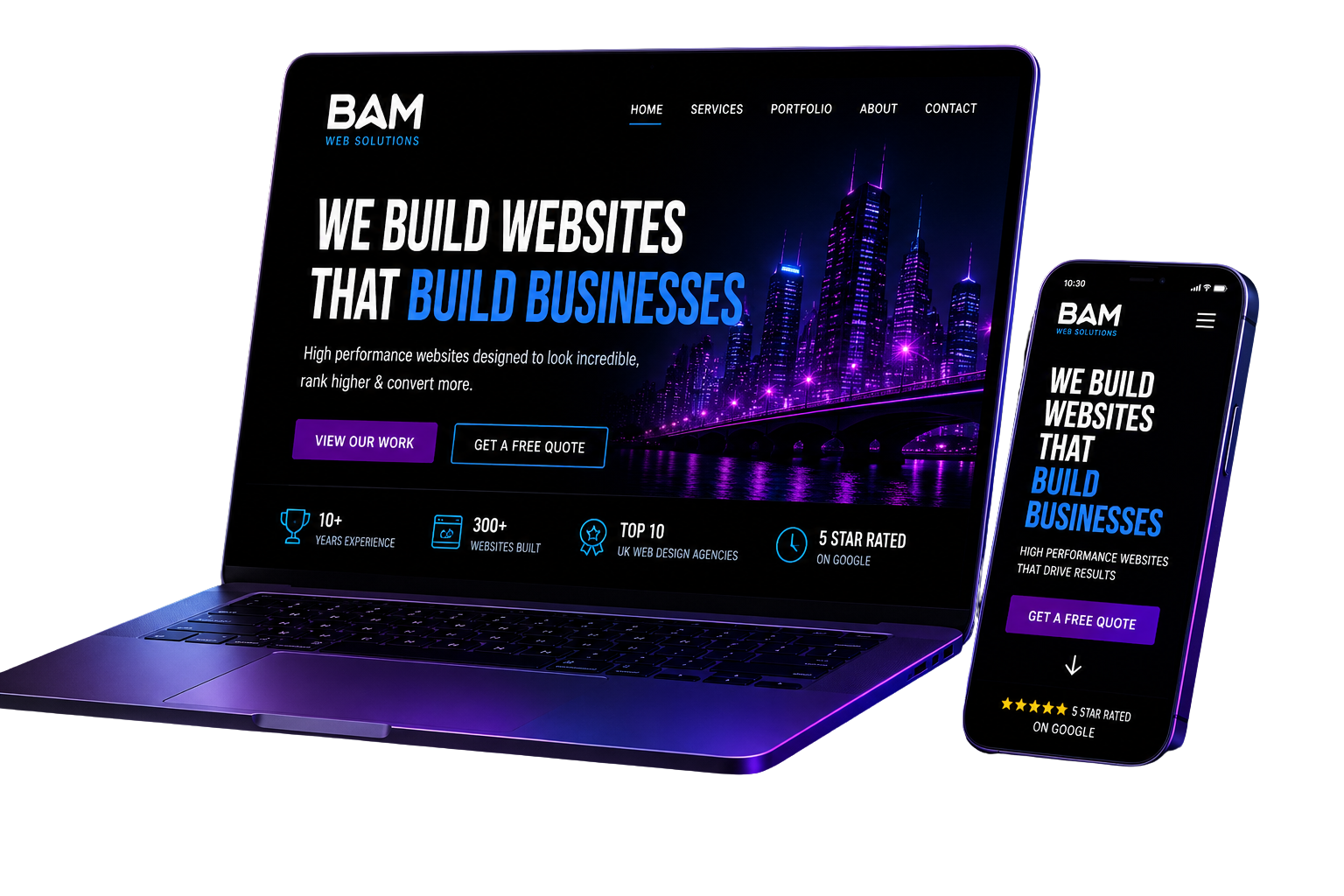 BAM Web Design Leeds website shown on laptop and mobile